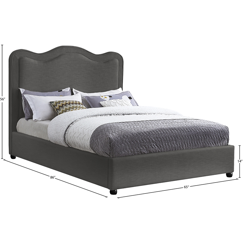 Meridian Furniture Felix Grey Linen Textured Fabric Queen Bed