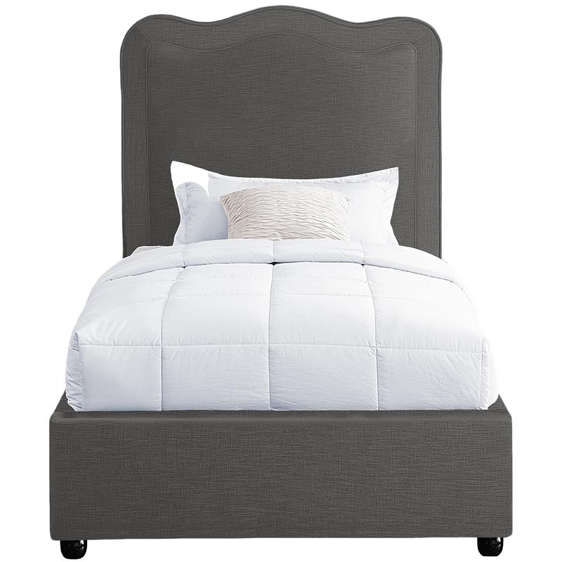 Meridian Furniture Felix Grey Linen Textured Fabric Twin Bed