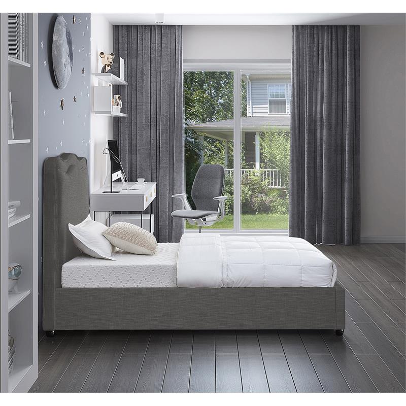 Meridian Furniture Felix Grey Linen Textured Fabric Twin Bed