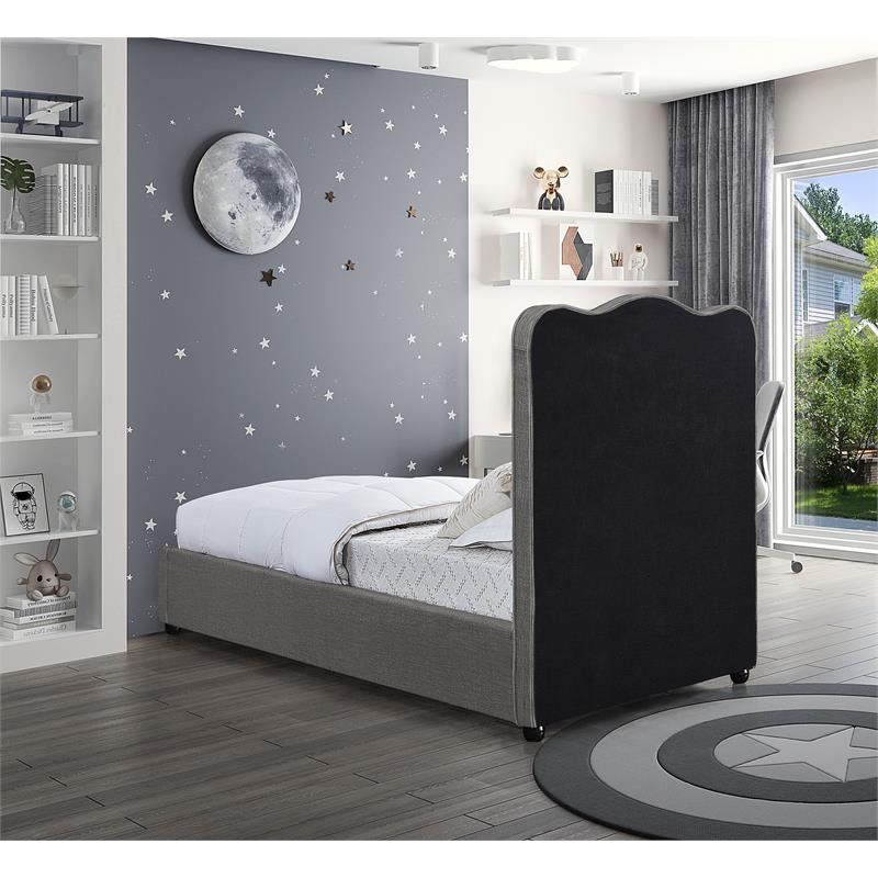 Meridian Furniture Felix Grey Linen Textured Fabric Twin Bed