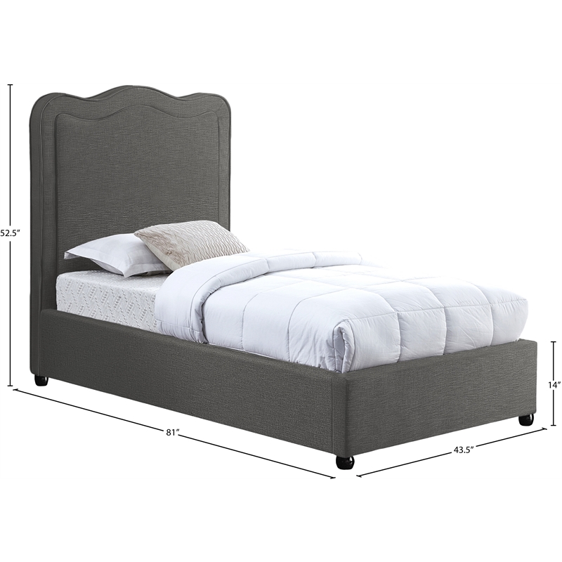 Meridian Furniture Felix Grey Linen Textured Fabric Twin Bed