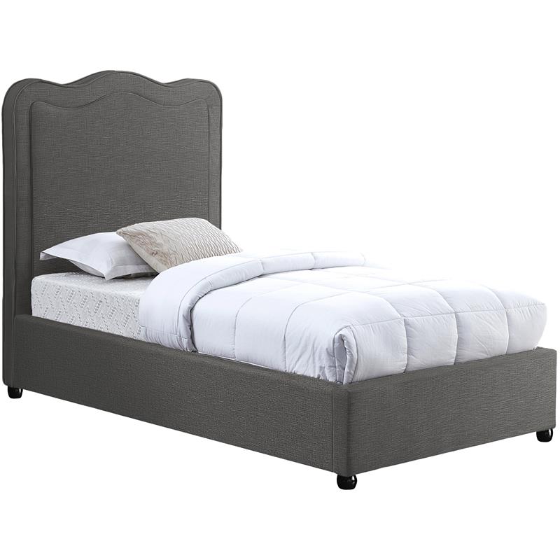 Meridian Furniture Felix Grey Linen Textured Fabric Twin Bed