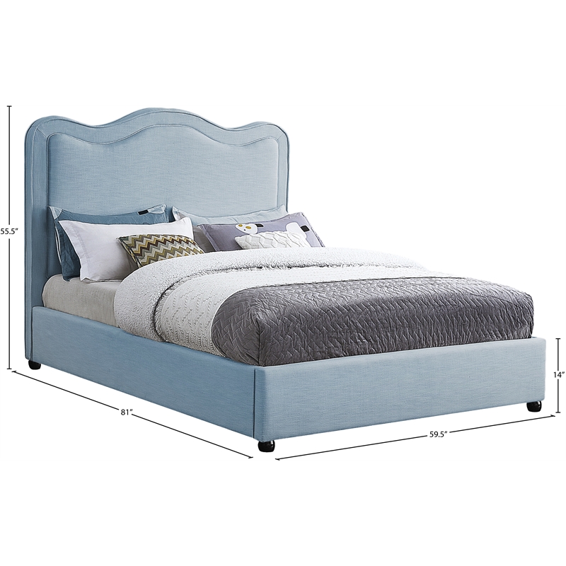 Meridian Furniture Felix Light Blue Linen Textured Fabric Full Bed