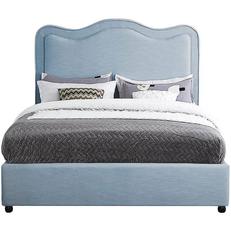 Meridian Furniture Felix Light Blue Linen Textured Fabric Queen Bed