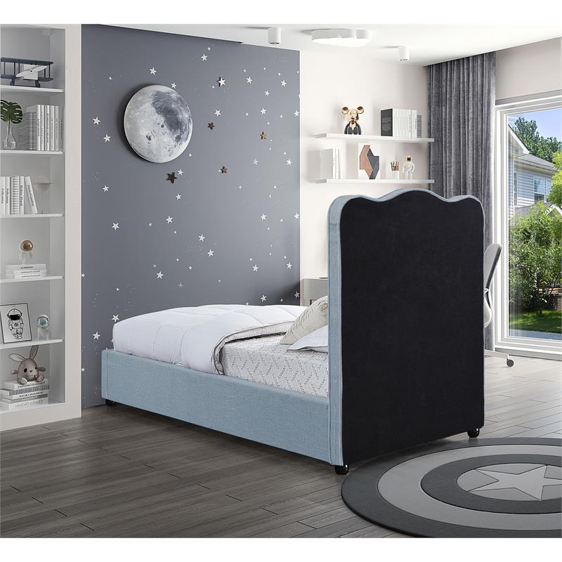 Meridian Furniture Felix Light Blue Linen Textured Fabric Twin Bed