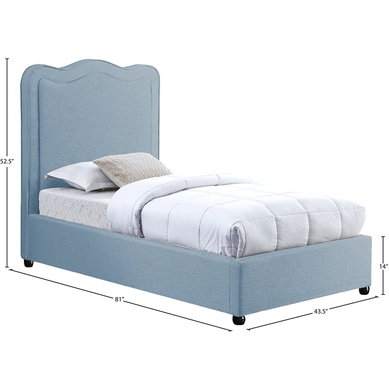 Meridian Furniture Felix Light Blue Linen Textured Fabric Twin Bed