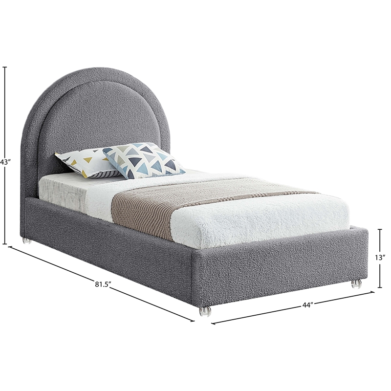 Meridian Furniture Milo Grey Fabric Twin Bed