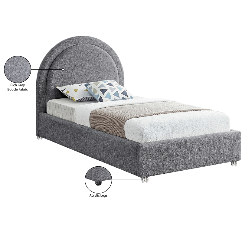 Meridian Furniture Milo Grey Fabric Twin Bed