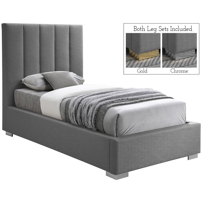 Meridian Furniture Pierce Grey Linen Textured Fabric Twin Bed