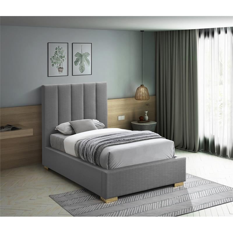 Meridian Furniture Pierce Grey Linen Textured Fabric Twin Bed