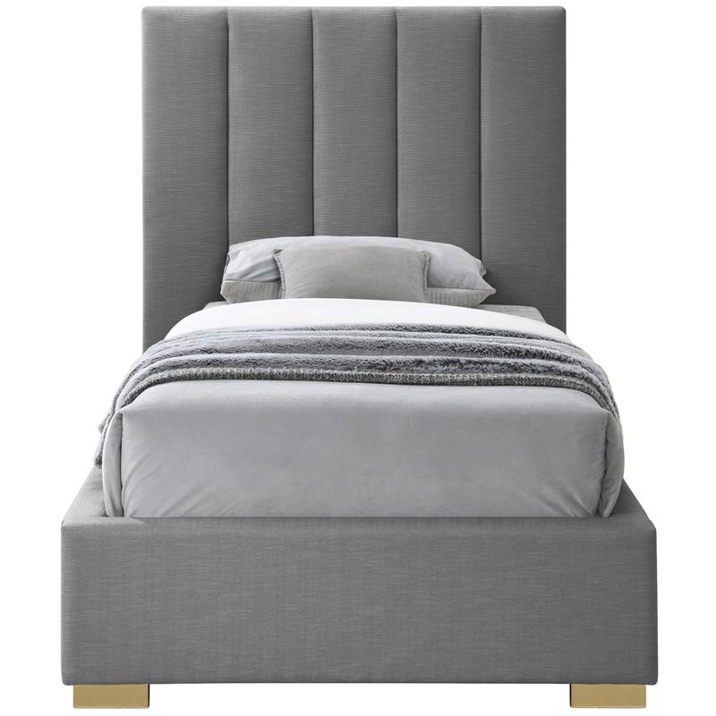 Meridian Furniture Pierce Grey Linen Textured Fabric Twin Bed