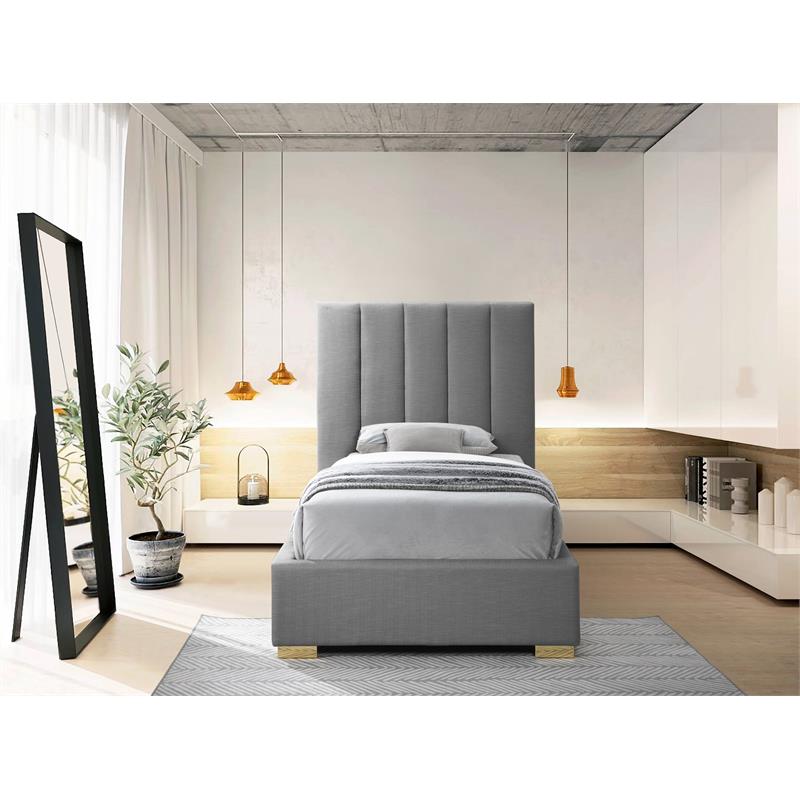 Meridian Furniture Pierce Grey Linen Textured Fabric Twin Bed