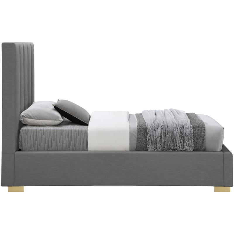 Meridian Furniture Pierce Grey Linen Textured Fabric Twin Bed
