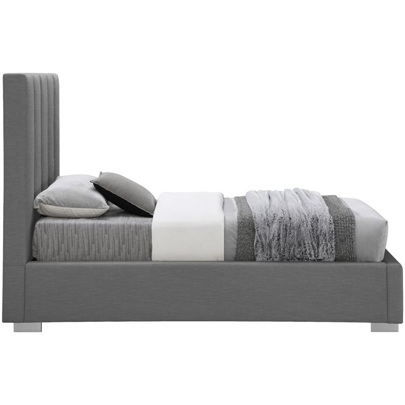 Meridian Furniture Pierce Grey Linen Textured Fabric Twin Bed