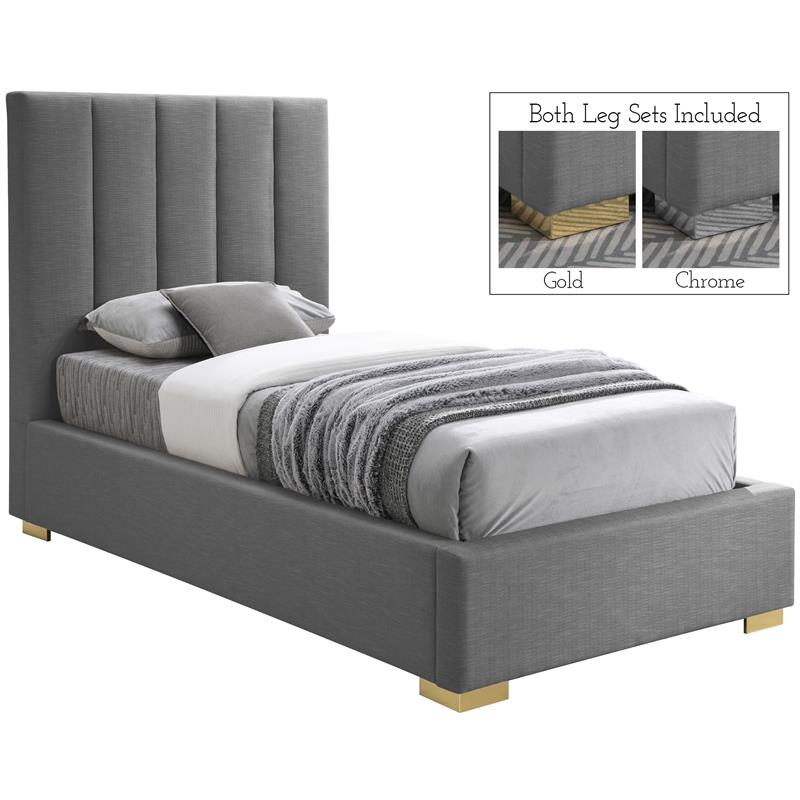 Meridian Furniture Pierce Grey Linen Textured Fabric Twin Bed