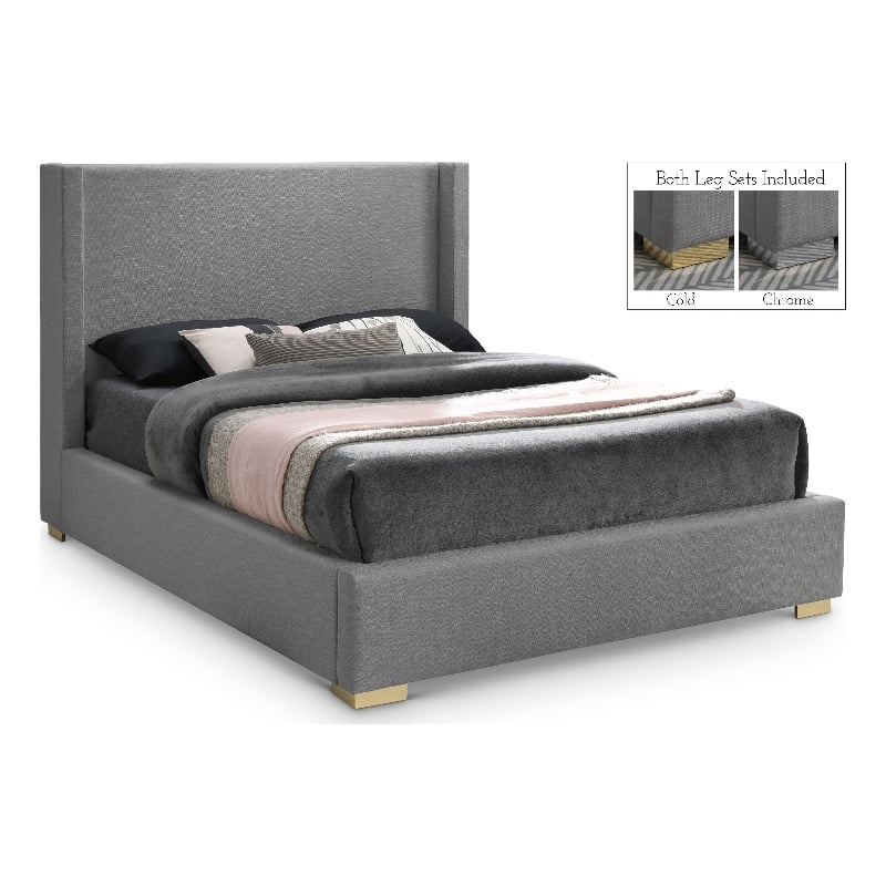 Meridian Furniture Royce Grey Linen Textured Fabric Full Bed