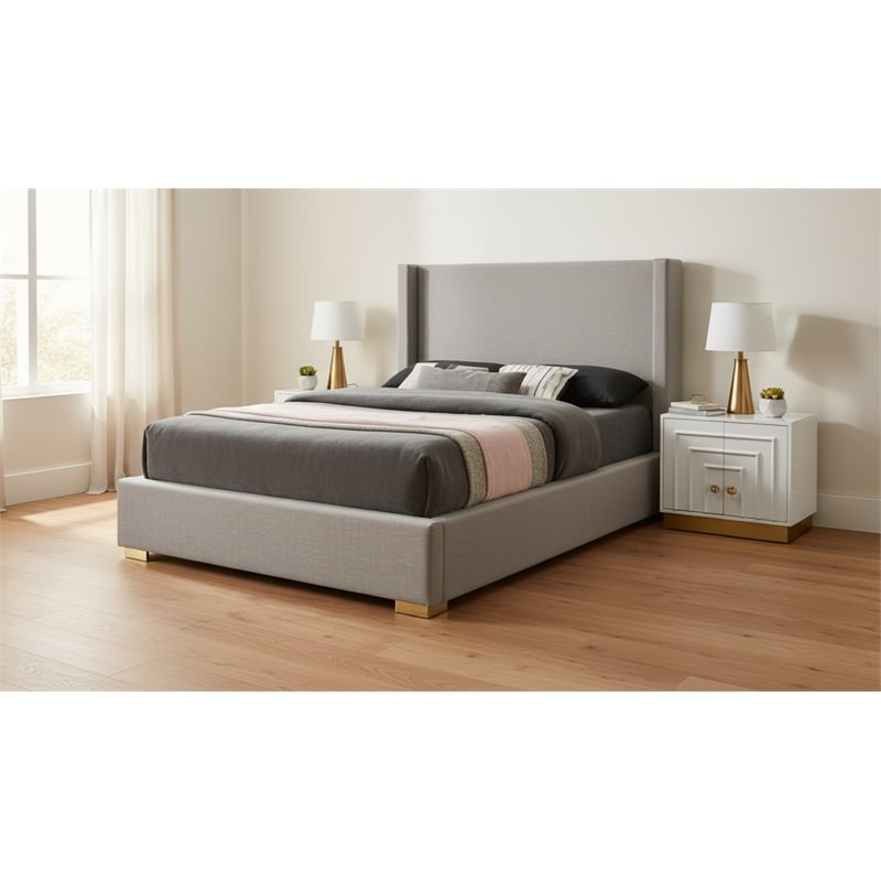 Meridian Furniture Royce Grey Linen Textured Fabric Full Bed