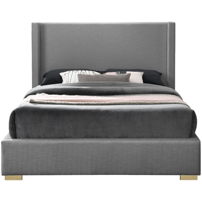 Meridian Furniture Royce Grey Linen Textured Fabric Full Bed