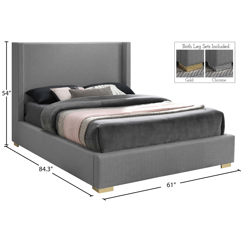 Meridian Furniture Royce Grey Linen Textured Fabric Full Bed