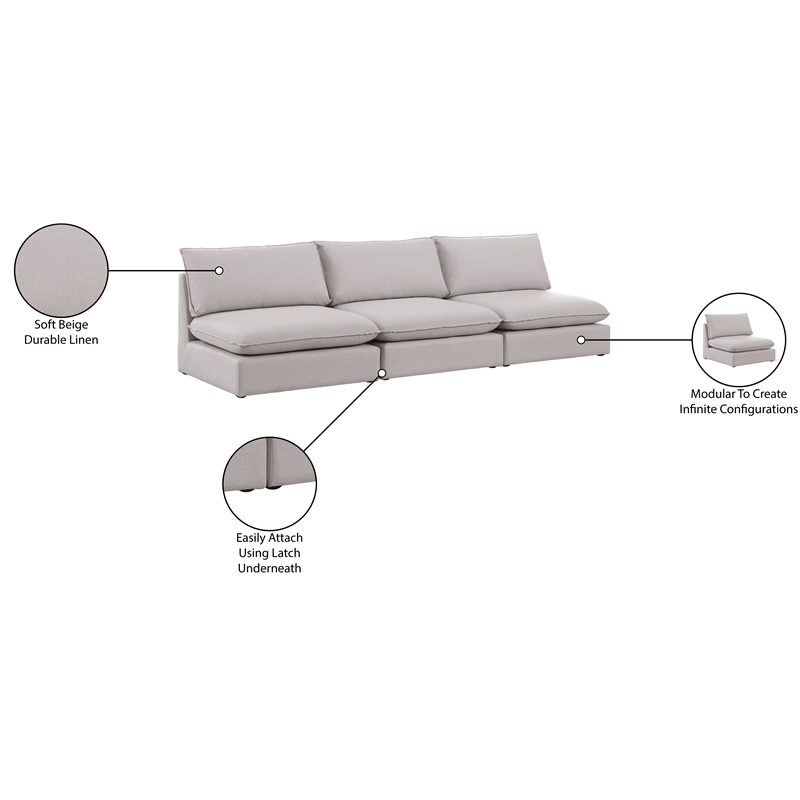 Meridian Furniture Mackenzie Beige Durable Linen Textured Modular Sofa