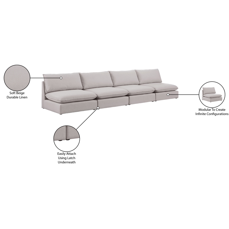 Meridian Furniture Mackenzie Beige Durable Linen Textured Modular Sofa