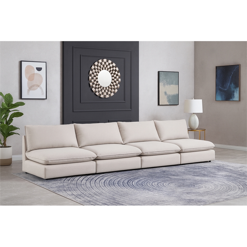 Meridian Furniture Mackenzie Beige Durable Linen Textured Modular Sofa
