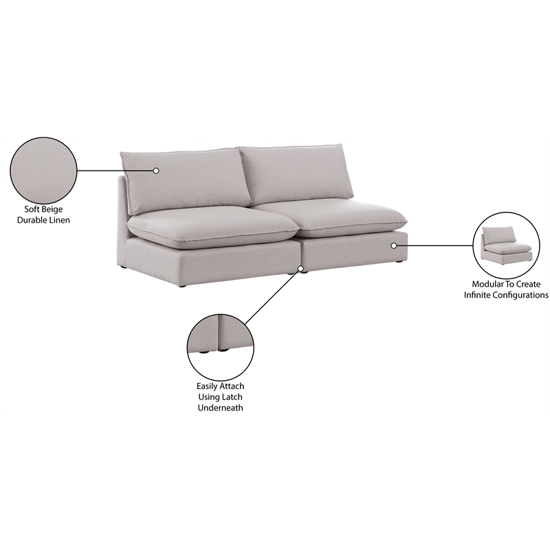 Meridian Furniture Mackenzie Beige Durable Linen Textured Modular Sofa