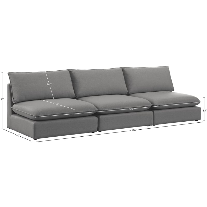 Meridian Furniture Mackenzie Grey Durable Linen Textured Modular Sofa