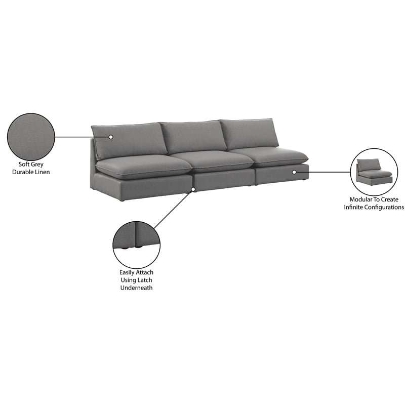 Meridian Furniture Mackenzie Grey Durable Linen Textured Modular Sofa