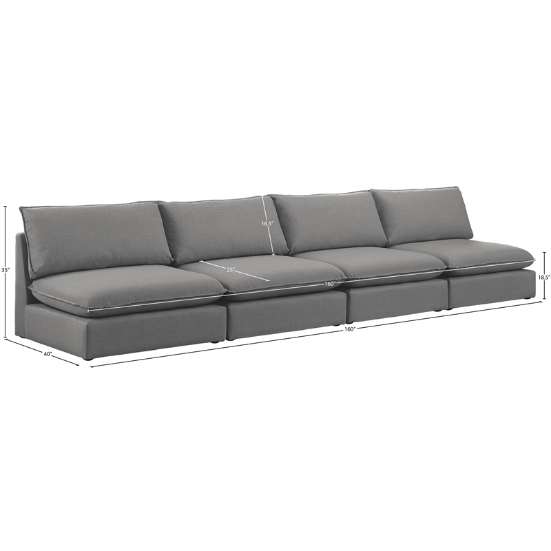 Meridian Furniture Mackenzie Grey Durable Linen Textured Modular Sofa