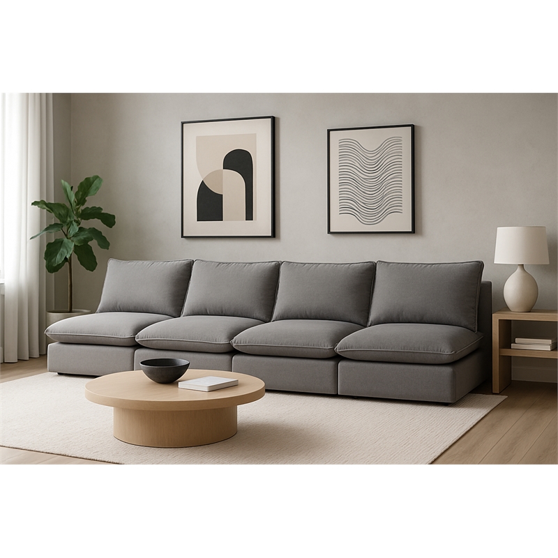 Meridian Furniture Mackenzie Grey Durable Linen Textured Modular Sofa