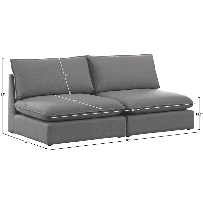Meridian Furniture Mackenzie Grey Durable Linen Textured Modular Sofa