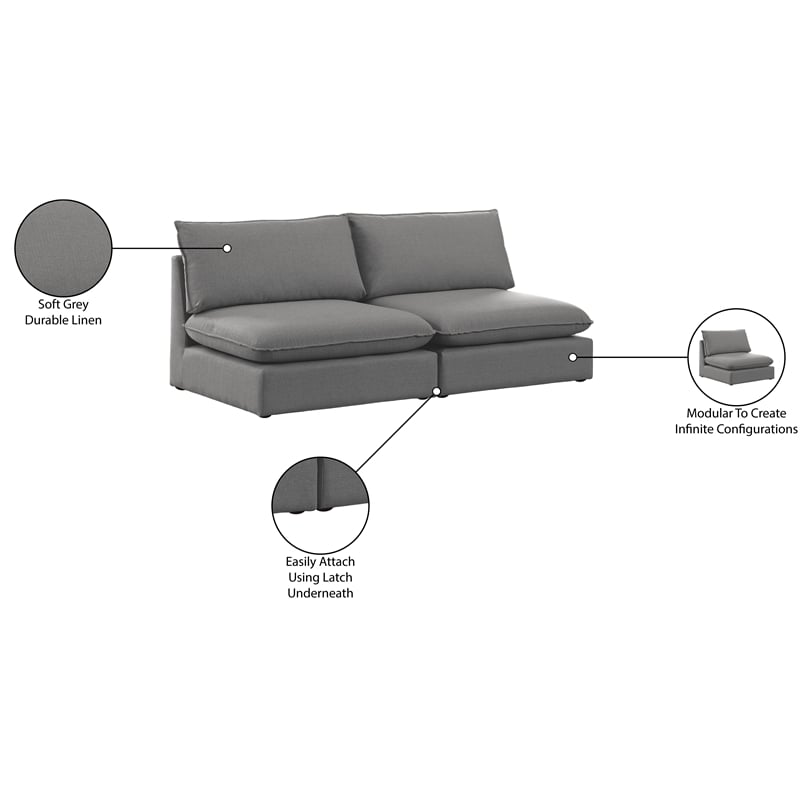 Meridian Furniture Mackenzie Grey Durable Linen Textured Modular Sofa