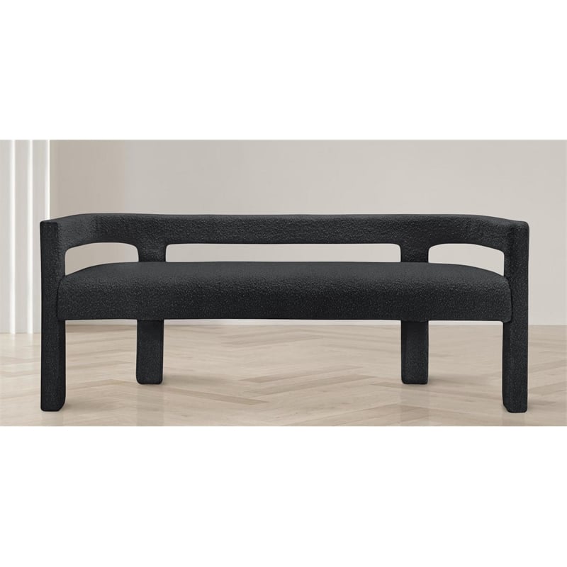 Meridian Furniture Athena Black Boucle Fabric Bench