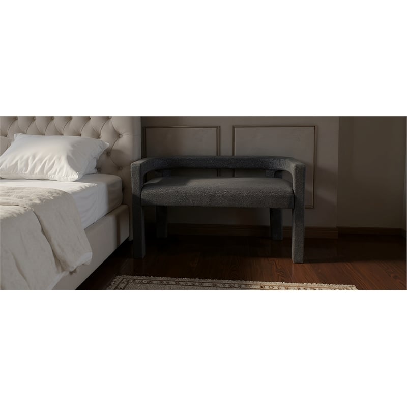 Meridian Furniture Athena Black Boucle Fabric Bench