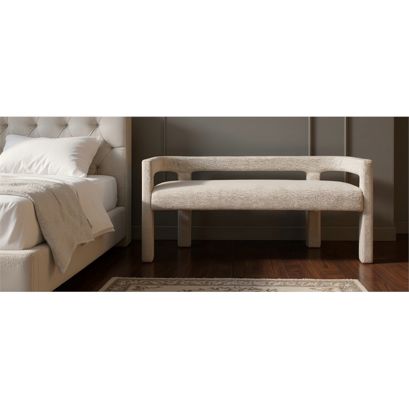 Meridian Furniture Athena Cream Boucle Fabric Bench
