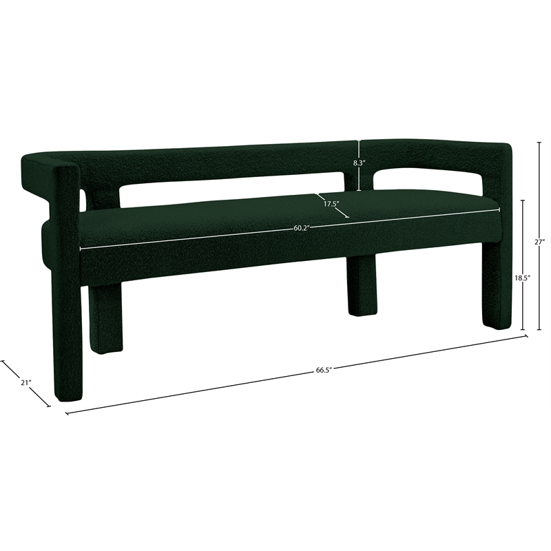 Meridian Furniture Athena Green Boucle Fabric Bench