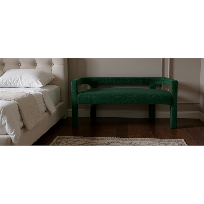 Meridian Furniture Athena Green Boucle Fabric Bench