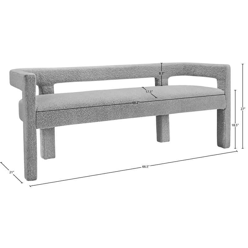 Meridian Furniture Athena Grey Boucle Fabric Bench