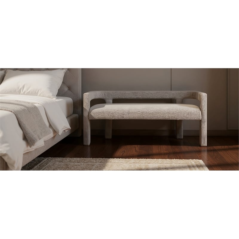 Meridian Furniture Athena Grey Boucle Fabric Bench