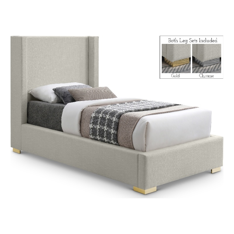 Meridian Furniture Royce Beige Linen Textured Fabric Twin Bed