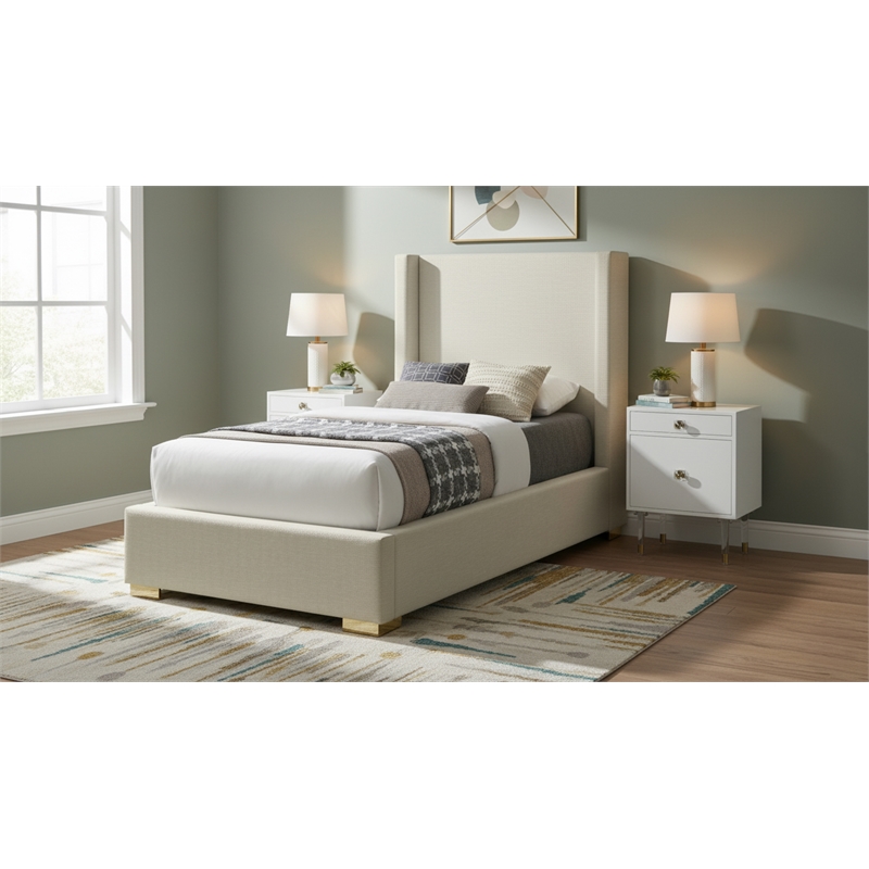 Meridian Furniture Royce Beige Linen Textured Fabric Twin Bed