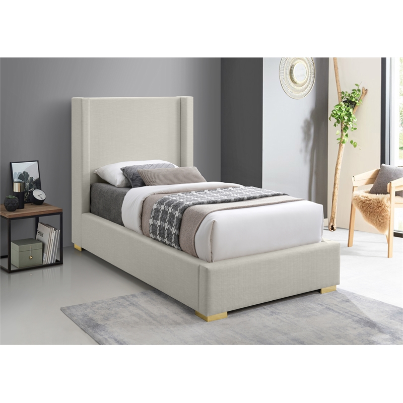 Meridian Furniture Royce Beige Linen Textured Fabric Twin Bed