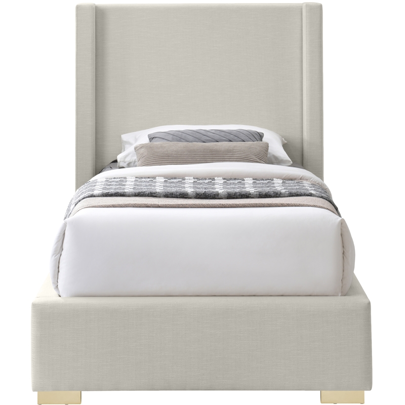 Meridian Furniture Royce Beige Linen Textured Fabric Twin Bed