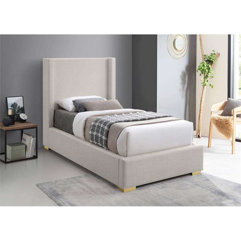 Meridian Furniture Royce Beige Linen Textured Fabric Twin Bed