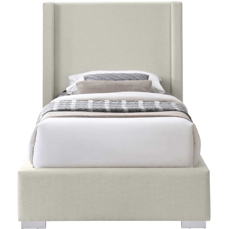 Meridian Furniture Royce Beige Linen Textured Fabric Twin Bed