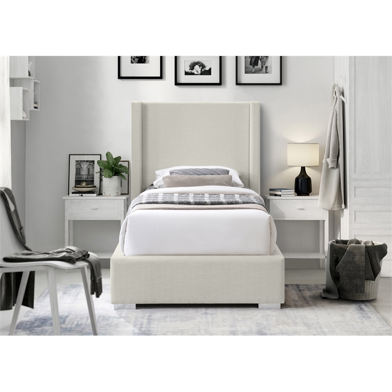 Meridian Furniture Royce Beige Linen Textured Fabric Twin Bed