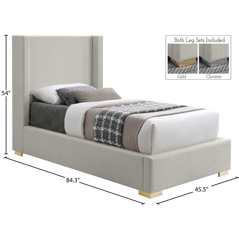 Meridian Furniture Royce Beige Linen Textured Fabric Twin Bed