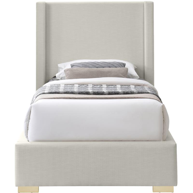 Meridian Furniture Royce Beige Linen Textured Fabric Twin Bed