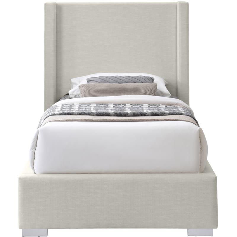 Meridian Furniture Royce Beige Linen Textured Fabric Twin Bed